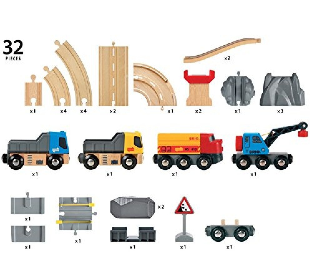 Железная дорога с автодорогой и переездом, 32 элемента  