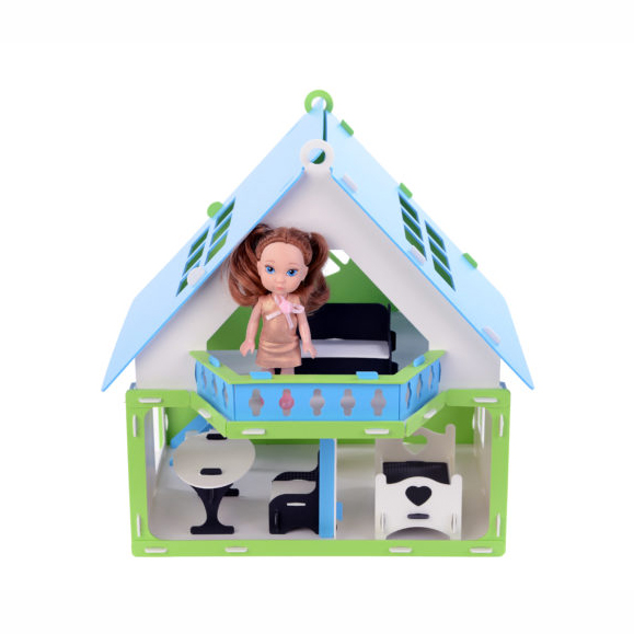 Домик для кукол - Дачный дом Варенька, бело-голубой, с мебелью  