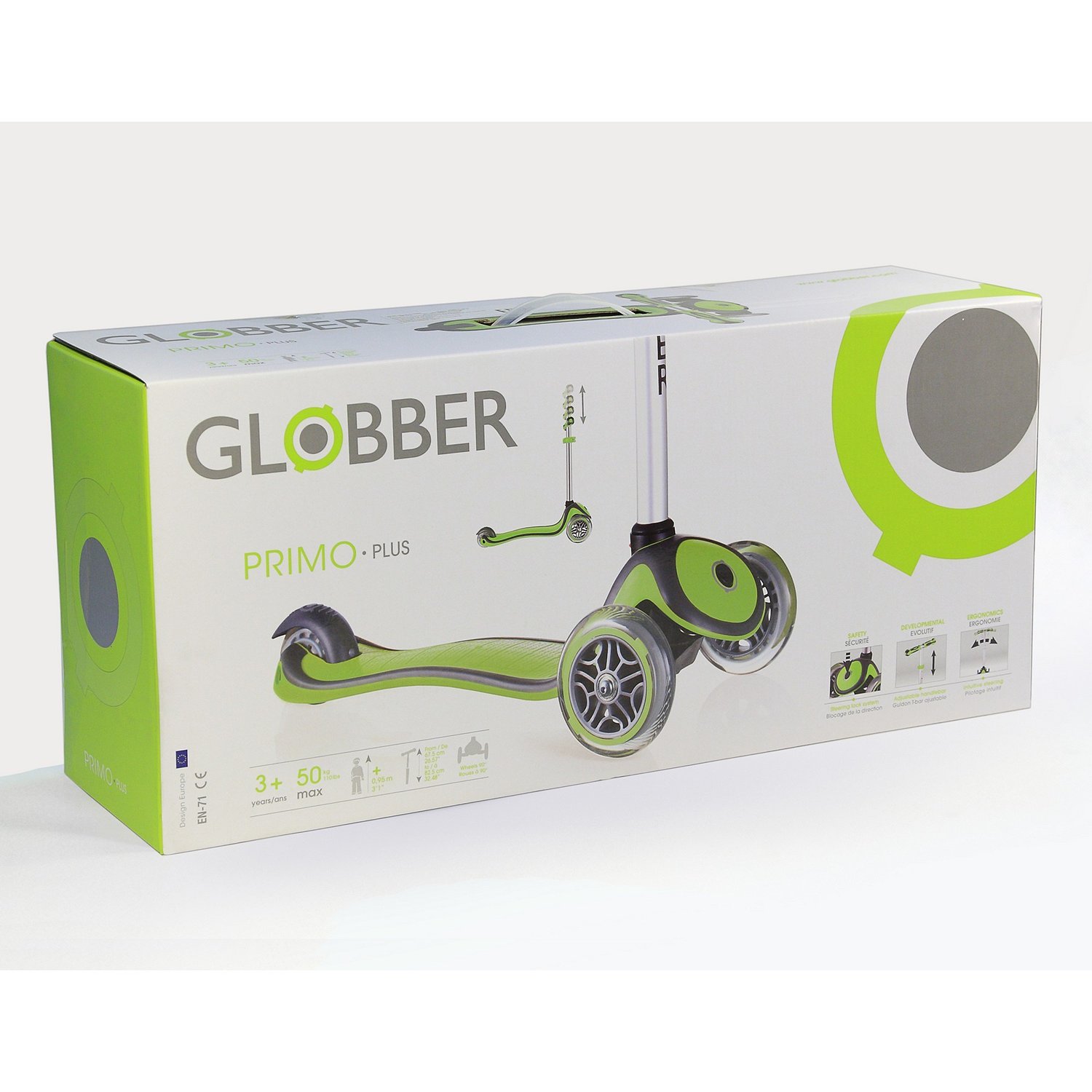 Трехколесный самокат Globber Primo Plus, зеленый  