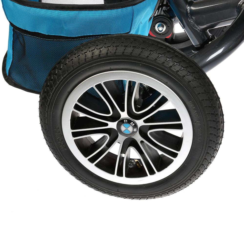 Велосипед 3 колесный – BMW, голубой цвет, надувные колеса 12 и 10 дюйм, светомузыкальная панель, поворотное сиденье  