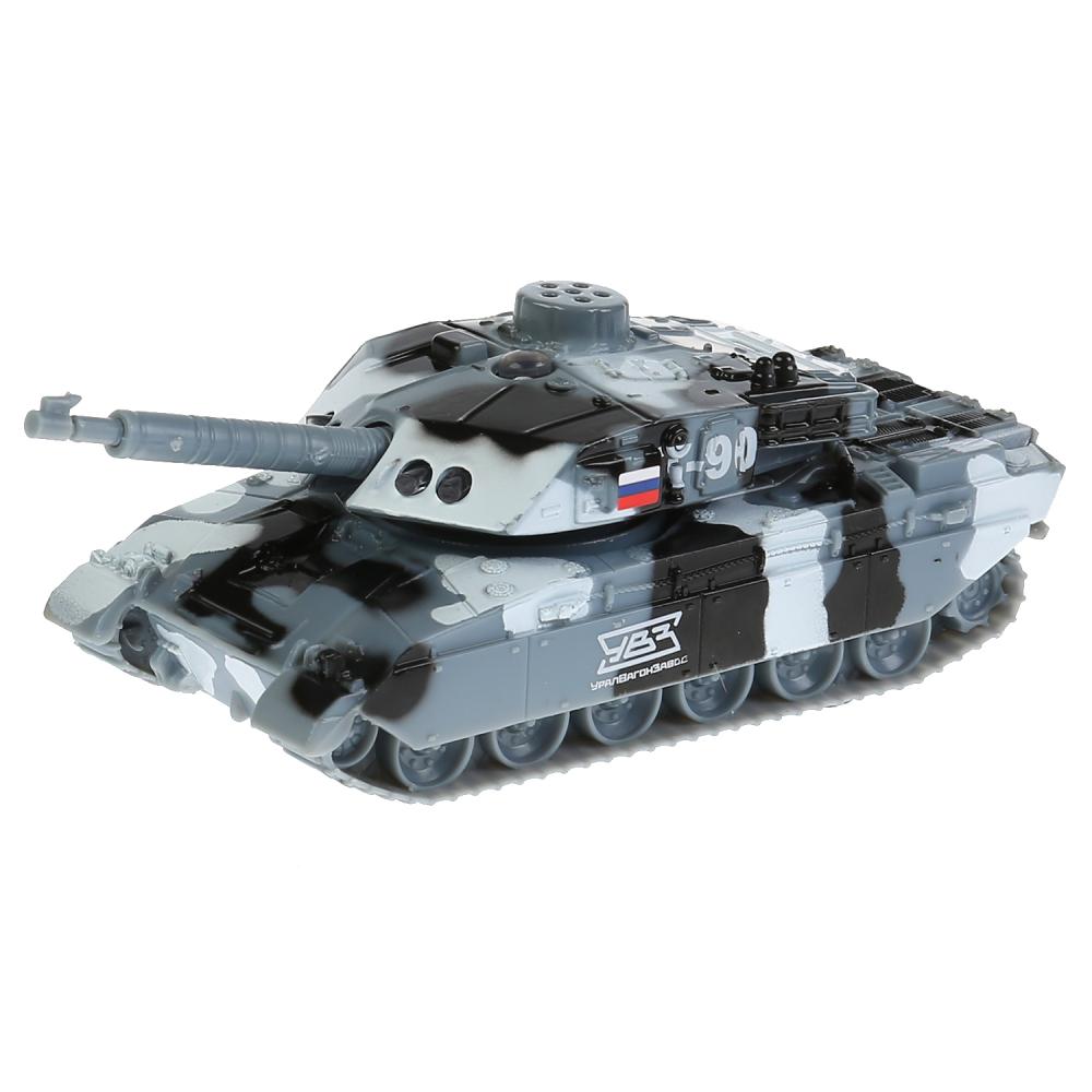 

Танк металлический T-90, свет и звук, башня вращается, инерционный, 13 см )