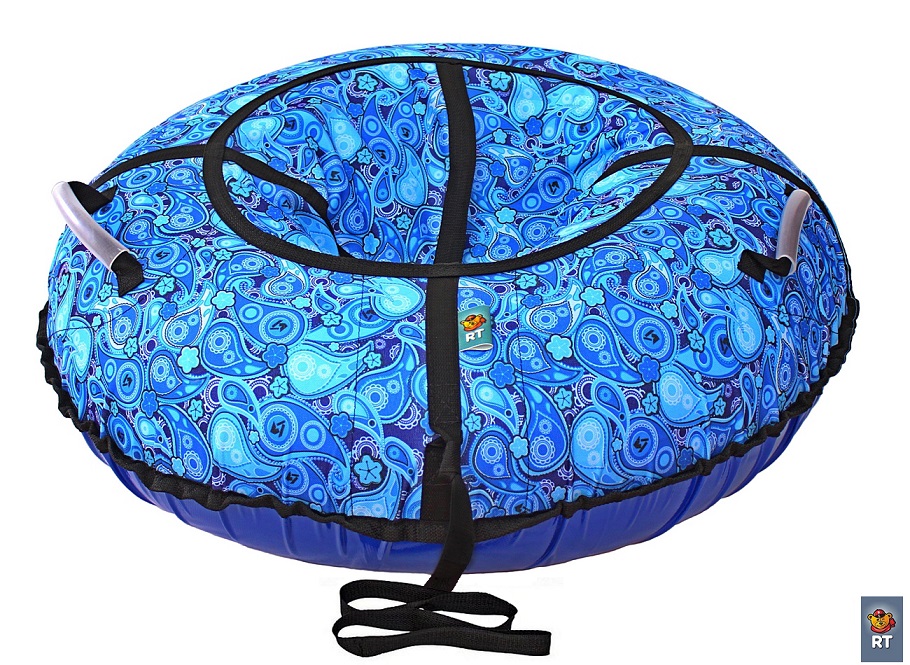 Санки надувные Тюбинг, дизайн - Русский Узор, цвет – голубой, автокамера, диаметр 110 см.  