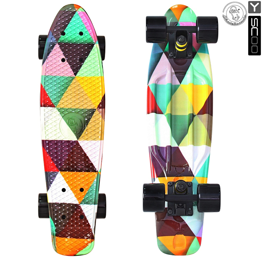 

Скейтборд виниловый Y-Scoo Fishskateboard Print 22" 401G-T с сумкой, дизайн Треугольники