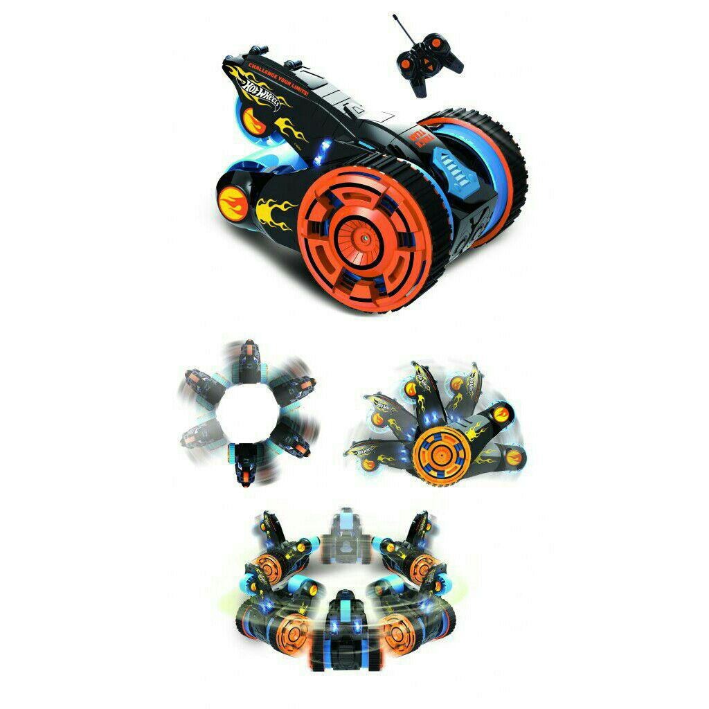 Трюковая трёхколёсная машина-перевёртыш Hot Wheels на радиоуправлении, 27MHz, вращение на 360°, со светом, c АКБ, чёрная  