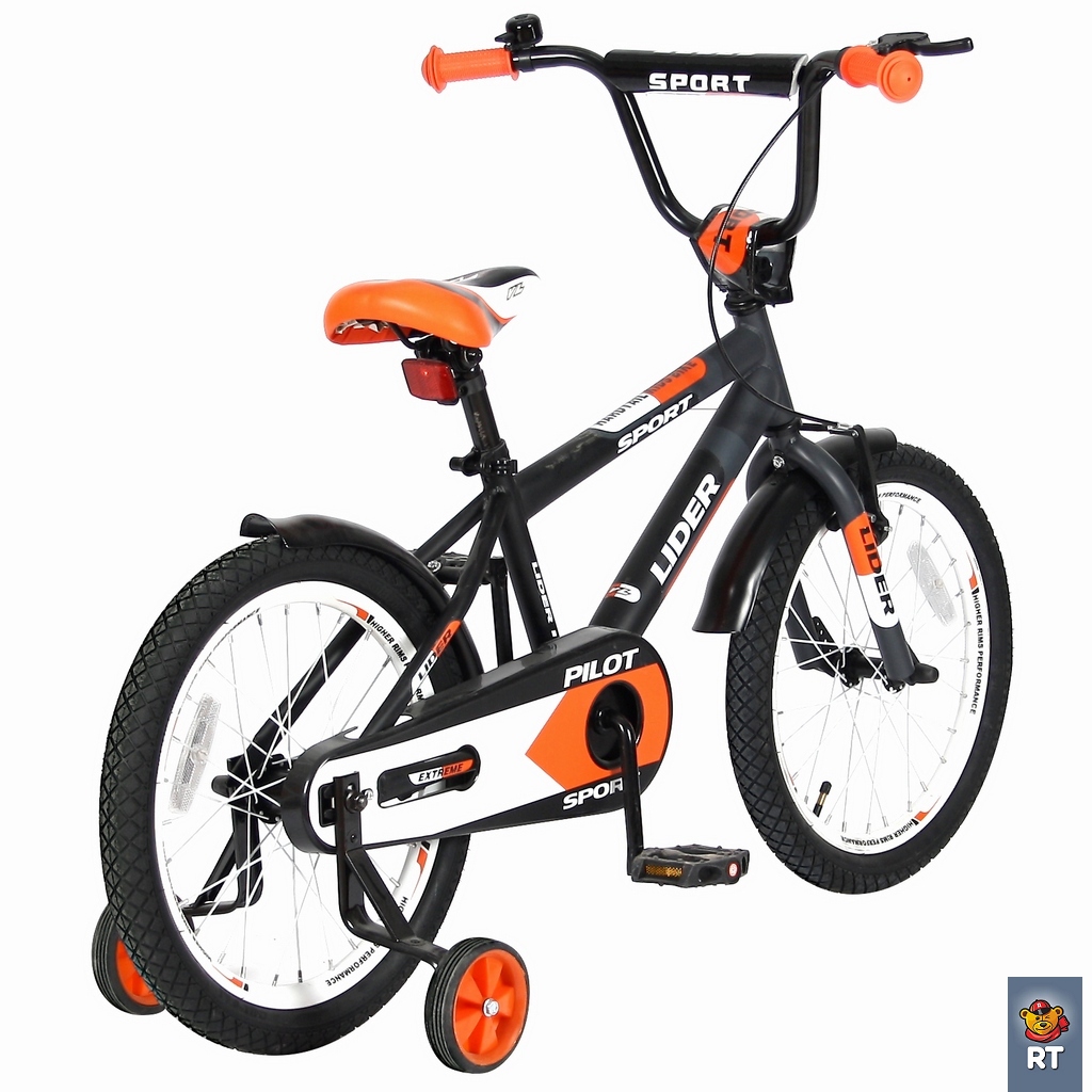 Двухколесный велосипед Lider Pilot, диаметр колес 18 дюймов, черный/оранжевый  
