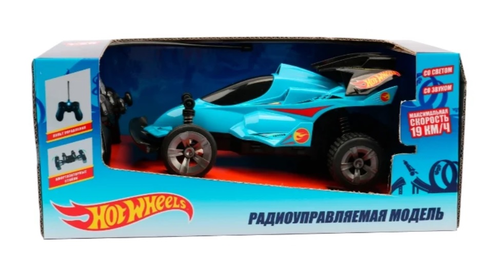 Багги Hot Wheels на радиоуправлении, 1:20, cо светом и звуком, скорость до 19 км/ч, с АКБ, синий  