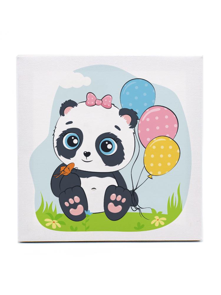 Раскраска на холсте – Панда с шариками, 20 х 20 см  
