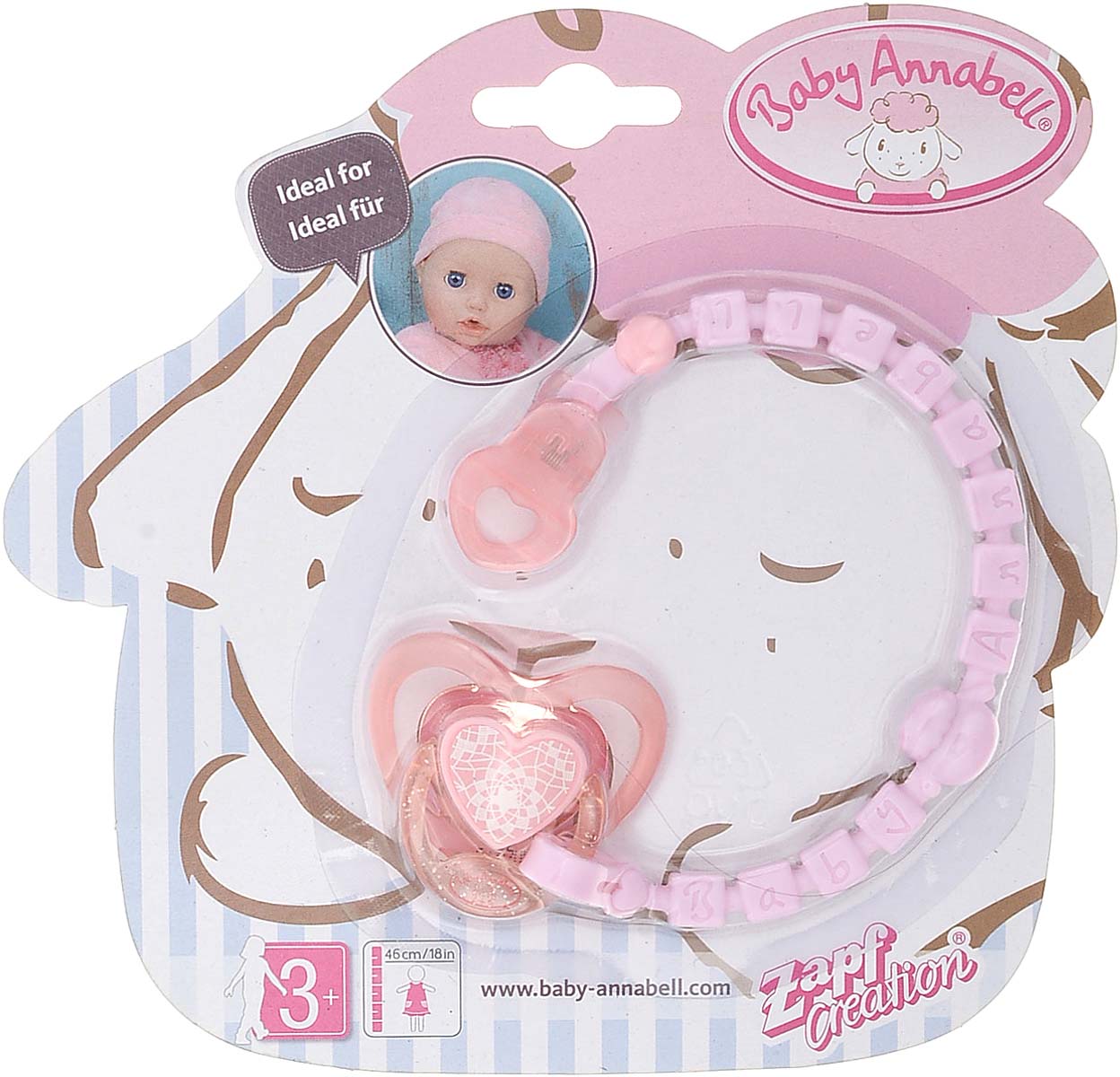 Соска с цепочкой для куклы Baby Annabell, розовая  