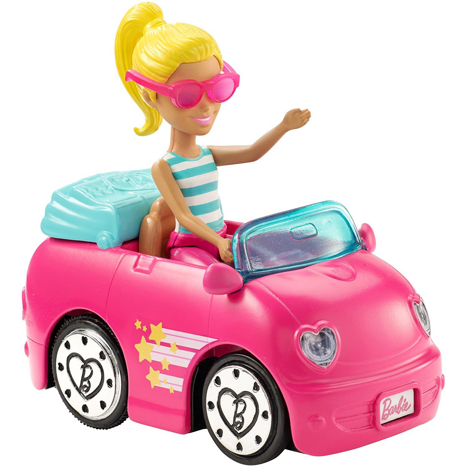 Игровой набор Barbie – В движении, мини-кукла и розовый автомобиль  