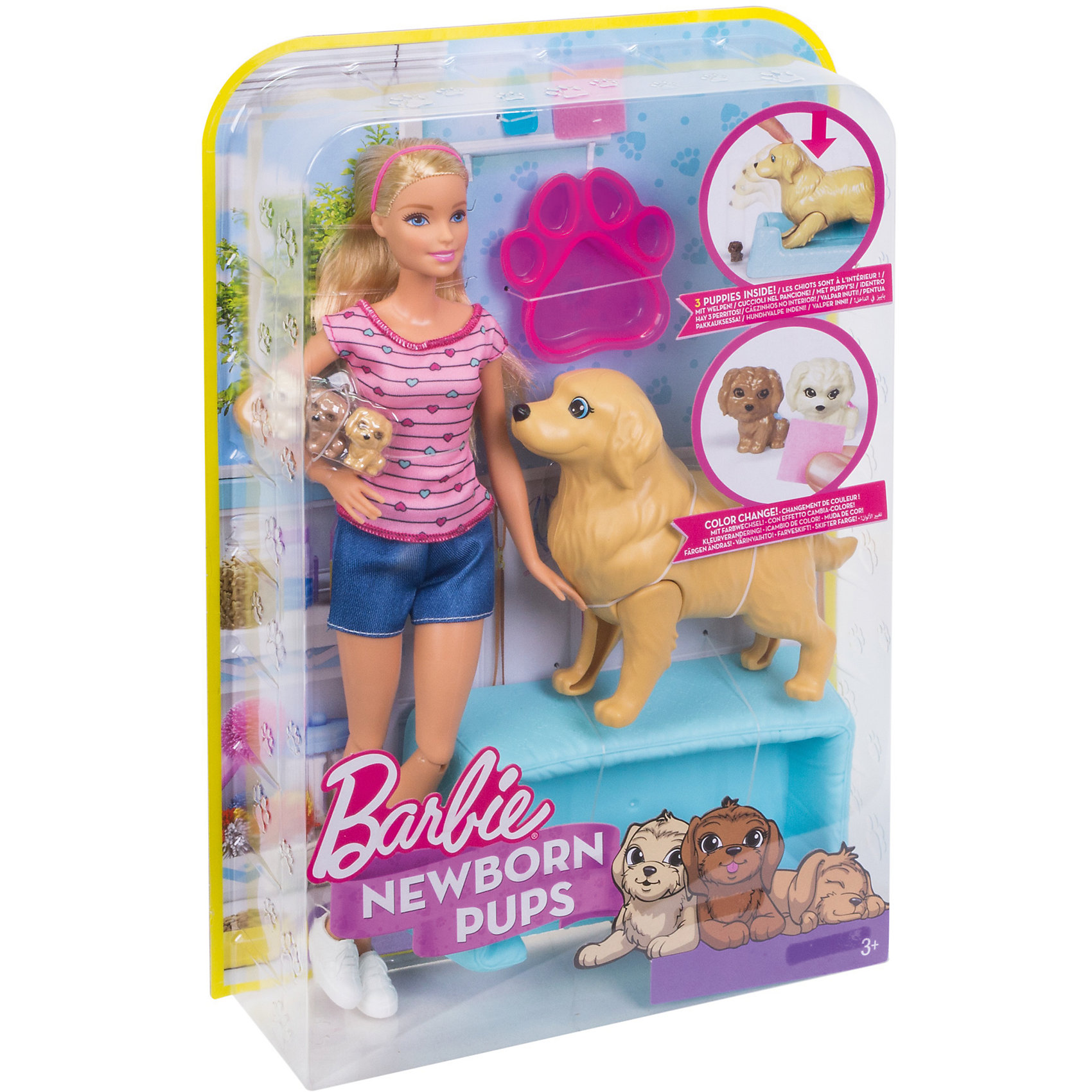 Игровой набор Barbie - Кукла и собака с новорожденными щенками  