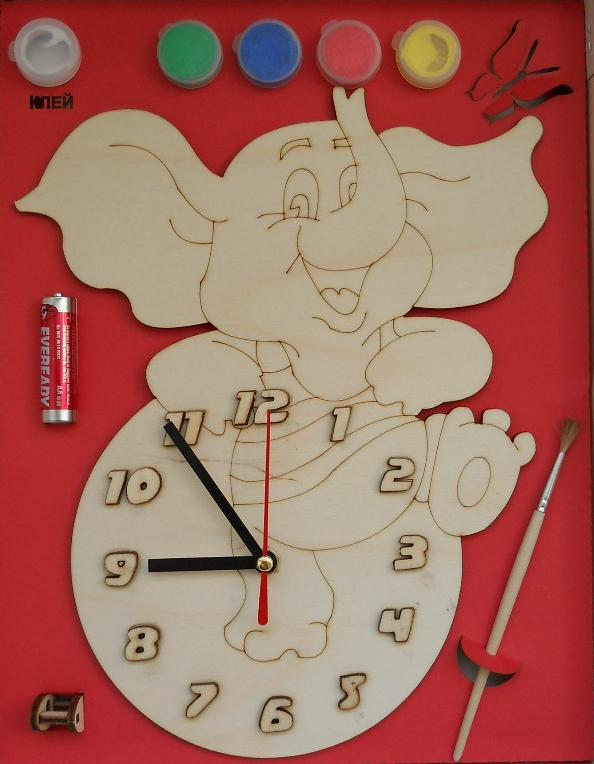 Часы с циферблатом под роспись – Слоник, с красками  
