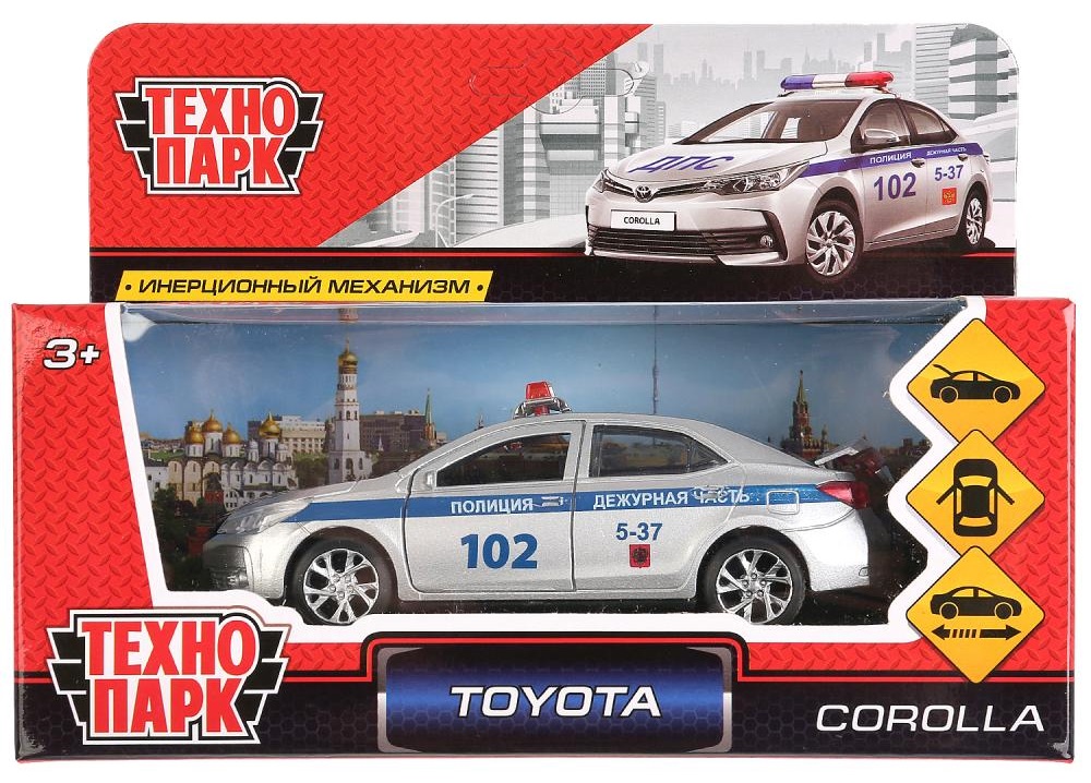 Машинка металлическая инерционная – Toyota Corolla Полиция, 12 см., открываются двери и багажник  