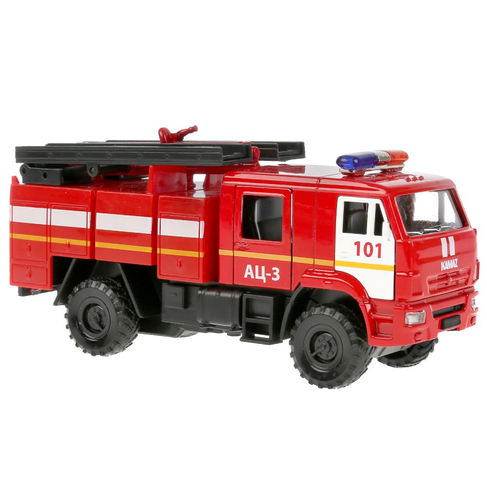 Машина Пожарная автоцистерна КамАЗ 43502 15 см свет-звук двери открываются металлическая инерционная  