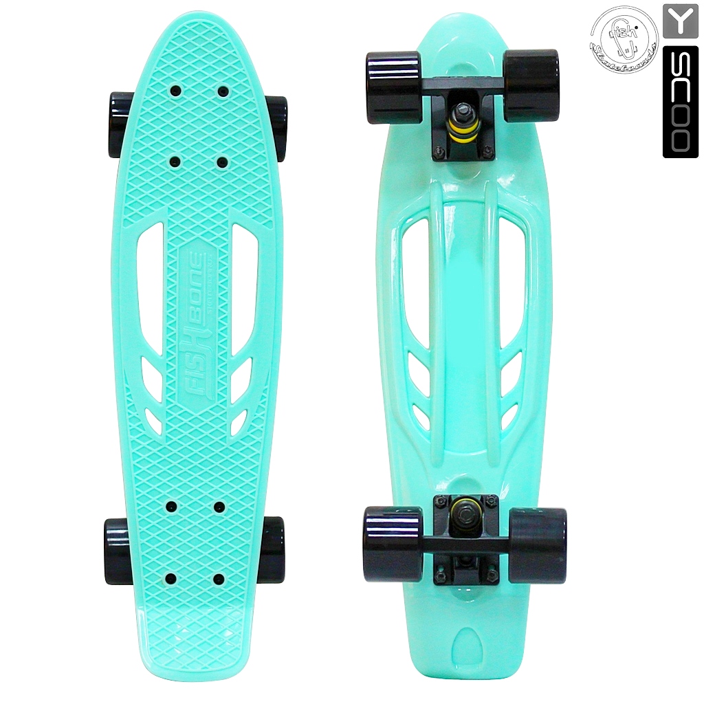 

Скейтборд виниловый Y-Scoo Skateboard Fishbone 405-A с ручкой и сумкой, голубой