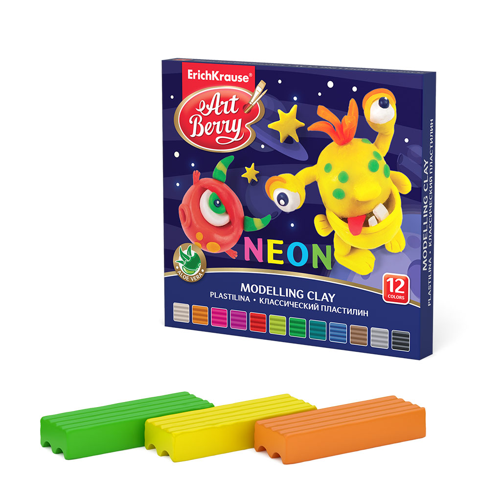 

Пластилин классический - ArtBerry с Алоэ Вера Neon, 12 цветов, 180 г