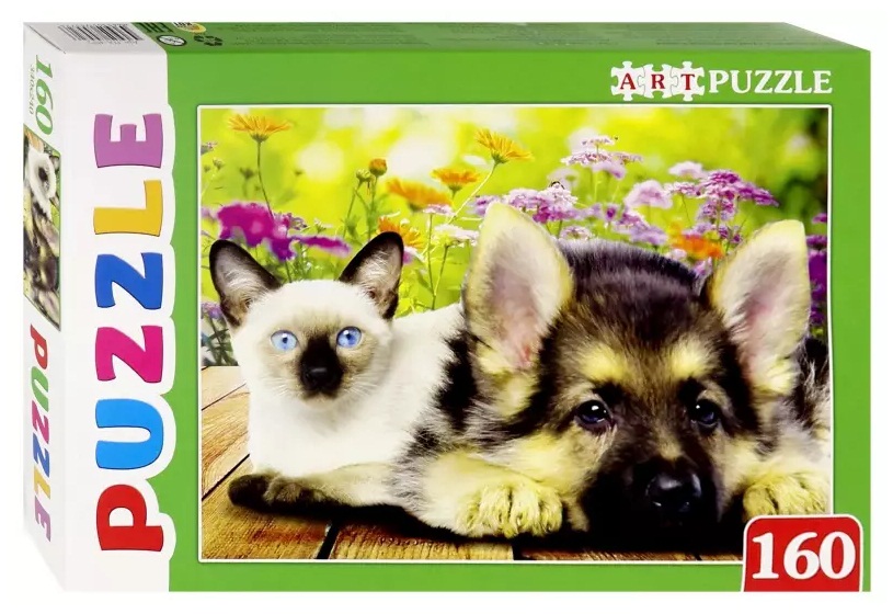 Пазлы Artpuzzle - Сиамский котенок и щенок, 160 элементов  