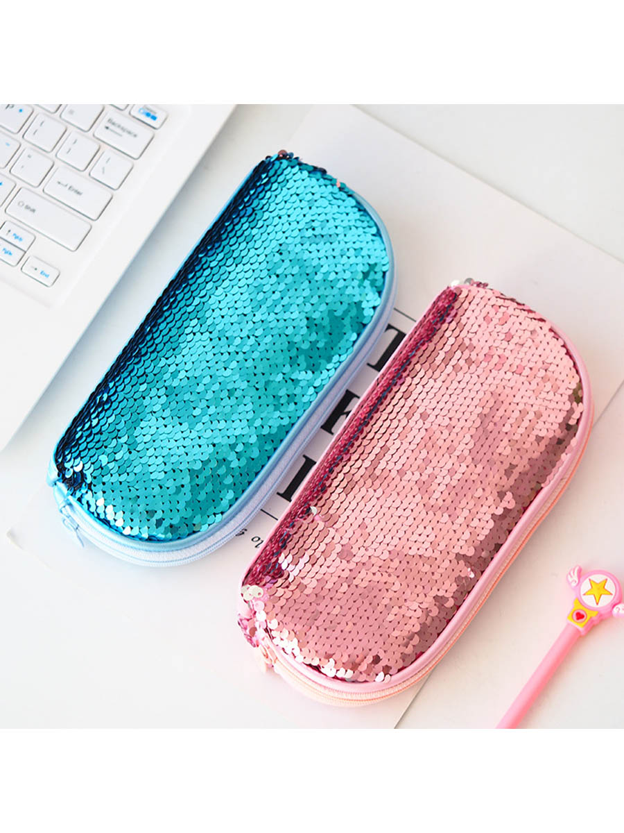 Пенал с блестками, цвет – розовый  