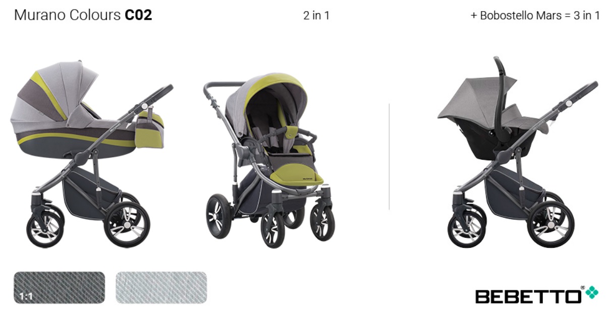 Детская коляска Bebetto Murano Colours  2 в 1 шасси матовый графит/GRM C02  