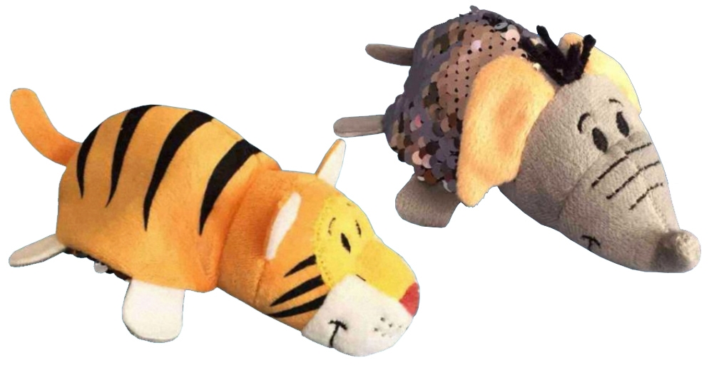 Плюшевая игрушка Вывернушка Блеск с пайетками - Слон-Тигр, 12 см  