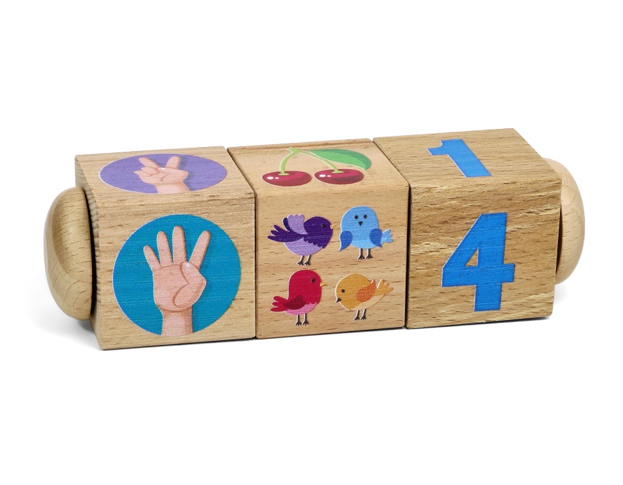Кубики деревянные на оси – Счет, 3 кубика  