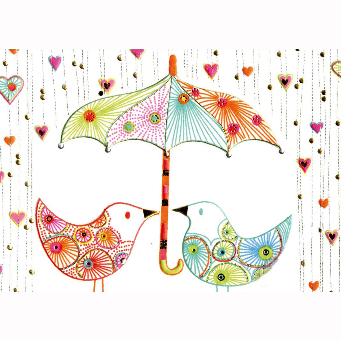 Открытка – Две птички под зонтиком  