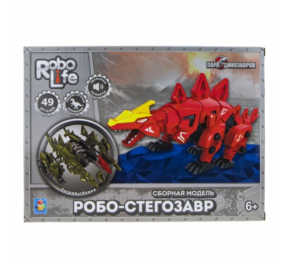 Сборная модель RoboLife - Робо-стегозавр, красный, 49 деталей  