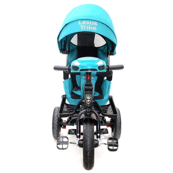 Велосипед 3-колесный цвет – лазурный, с резиновыми надувными колесами 12 и 10 дюймов, складной руль, светомузыкальная панель  