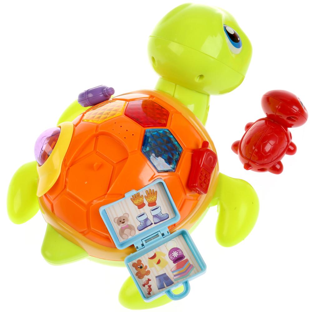 Игрушка на батарейках - Черепаха с черепашонком, свет и звук, несколько видов  