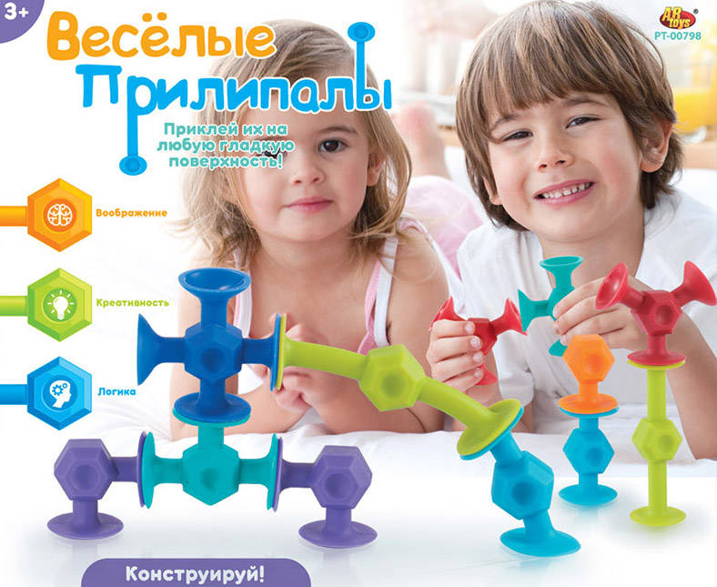 

Мягкий конструктор с присосками - Веселые прилипалы, 10 деталей