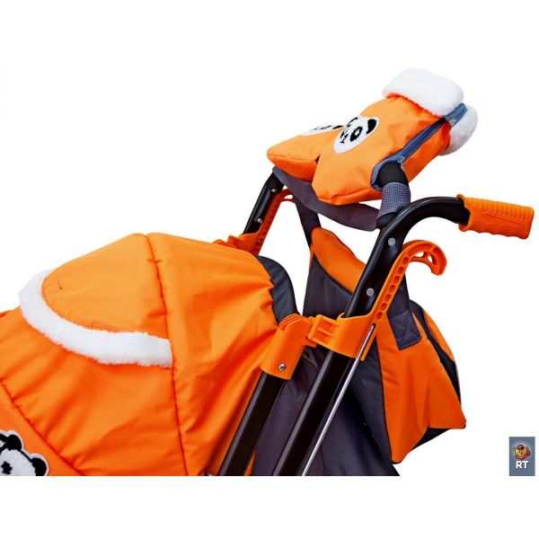 Санки-коляска Snow Galaxy City-2-1 - Панда на оранжевом, на больших колесах Eva, сумка, варежки  
