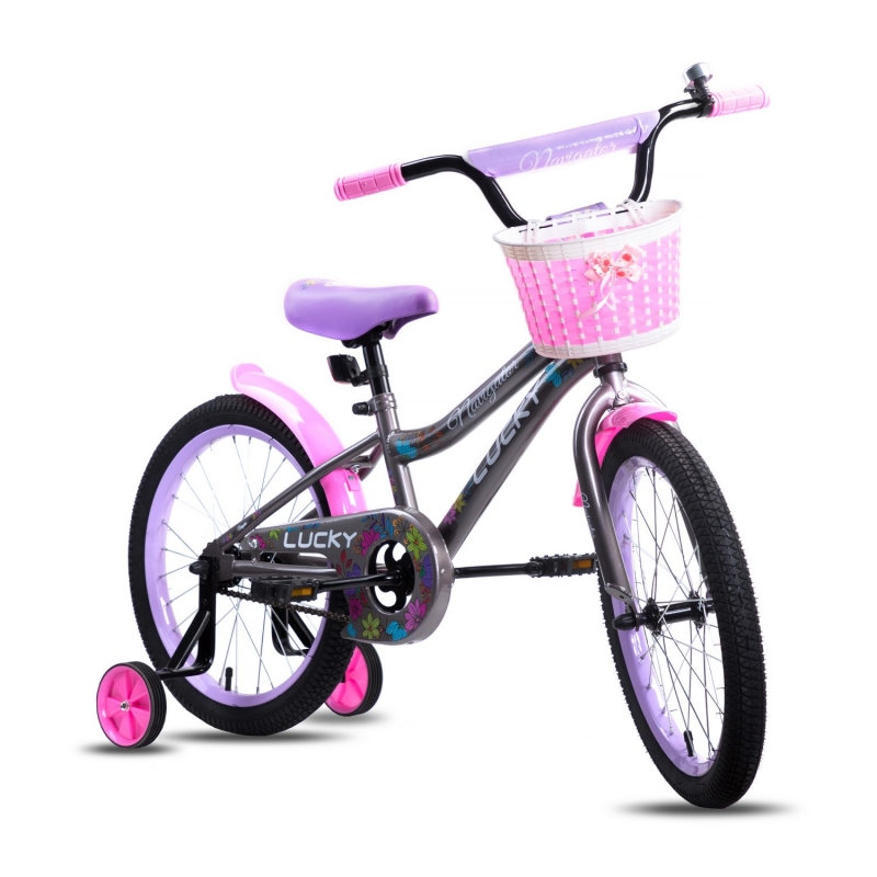 Детский велосипед Navigator Lucky серо-розовый, колеса 18", стальная рама, стальные обода, ножной тормоз  