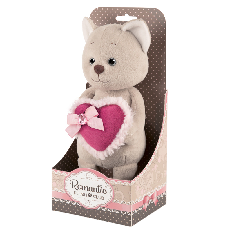 Мягкая игрушка - Котик Романтичный с розовым сердечком, 20 см  