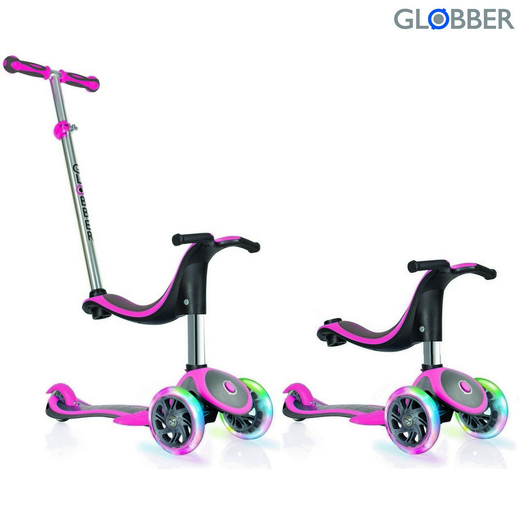 

Самокат Globber EVO 4 IN 1 PLUS LIGHTS c подножками, со светящимися колесами, цвет – Pink