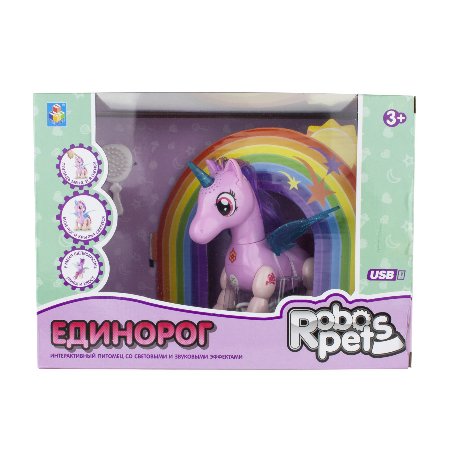 

Интерактивная игрушка Робо-единорог, розовый, свет, звук, движение