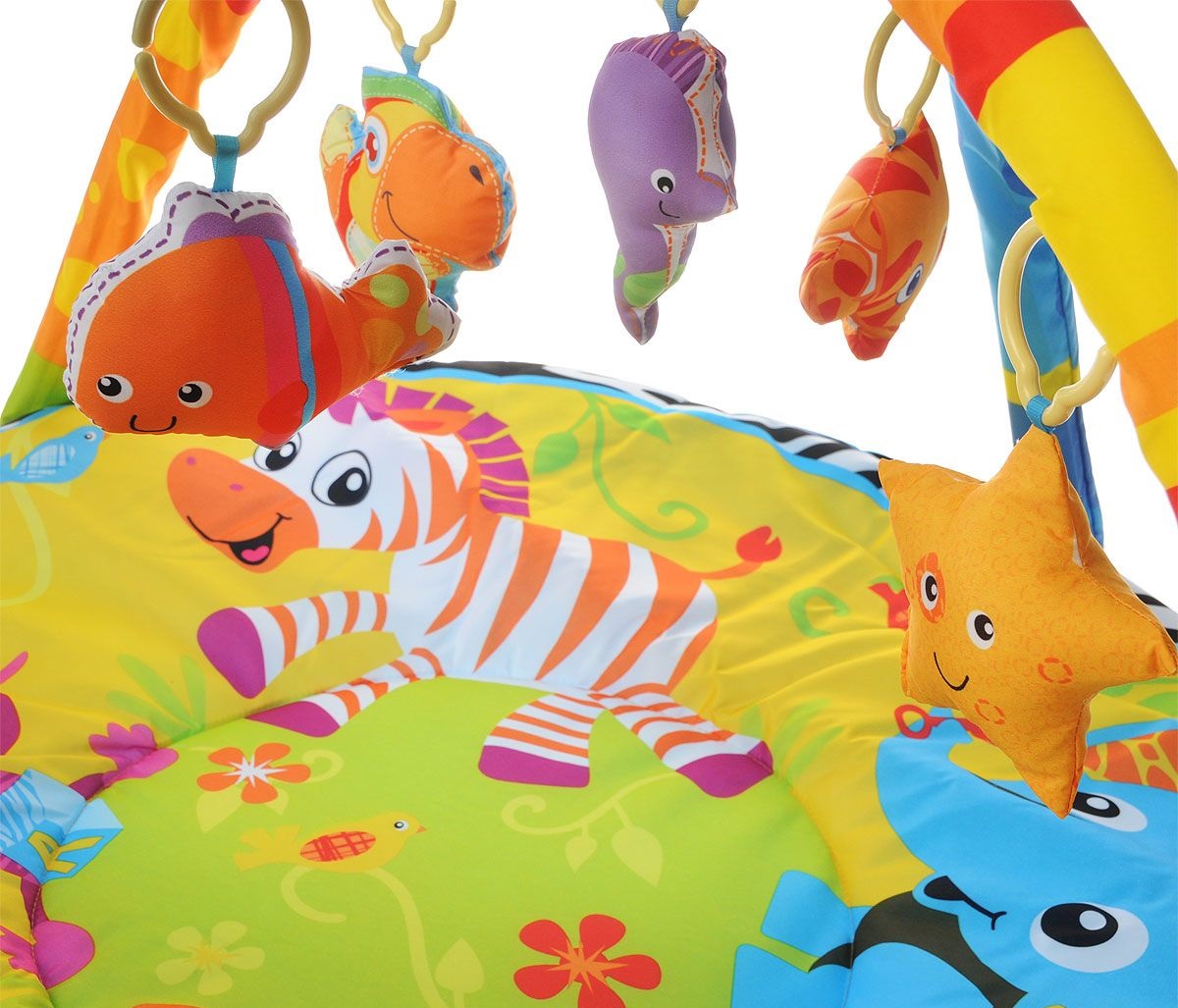 Детский игровой коврик с мягкими игрушками на подвеске  