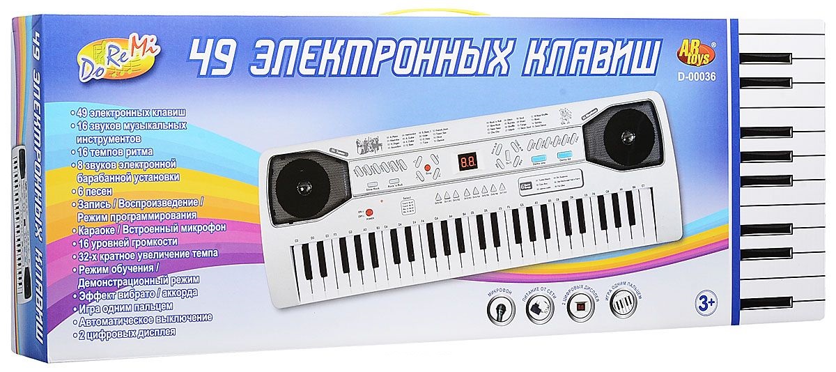 Синтезатор – DoReMi белого цвета, 49 клавиш  