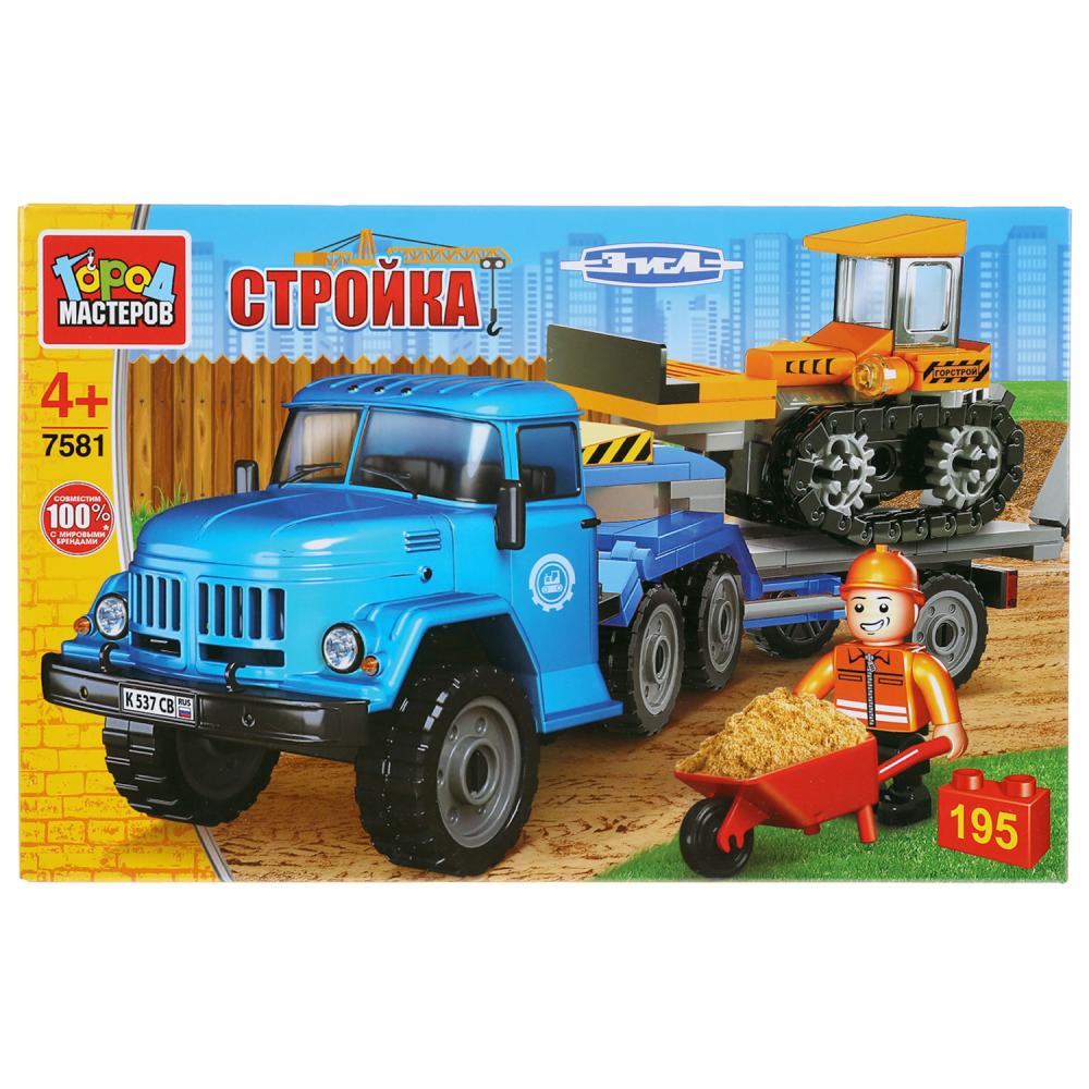 

Конструктор Зил перевозчик с бульдозером, с фигуркой, 195 деталей