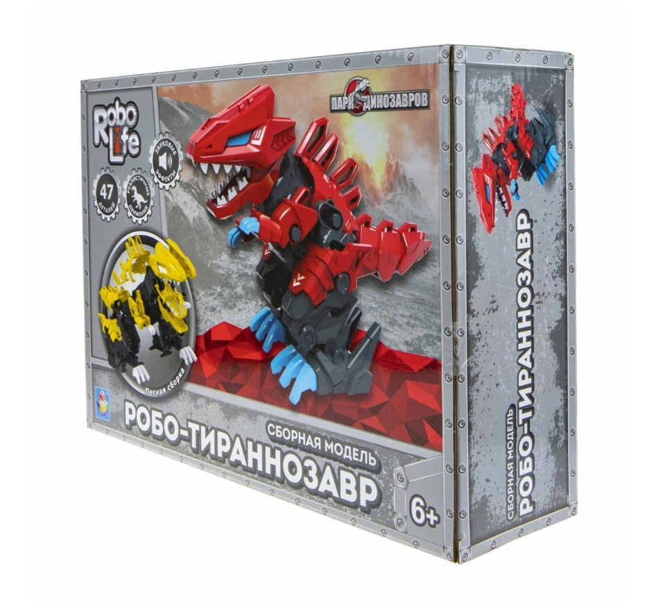 Сборная модель RoboLife - Робо-тираннозавр, красный, 47 деталей, движение, звук  