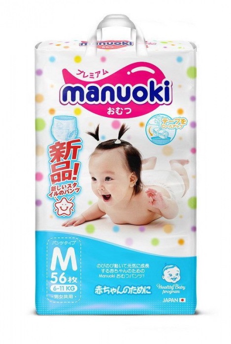 

Трусики-подгузники Manuoki, размер M, 6-11 кг, 56 шт.