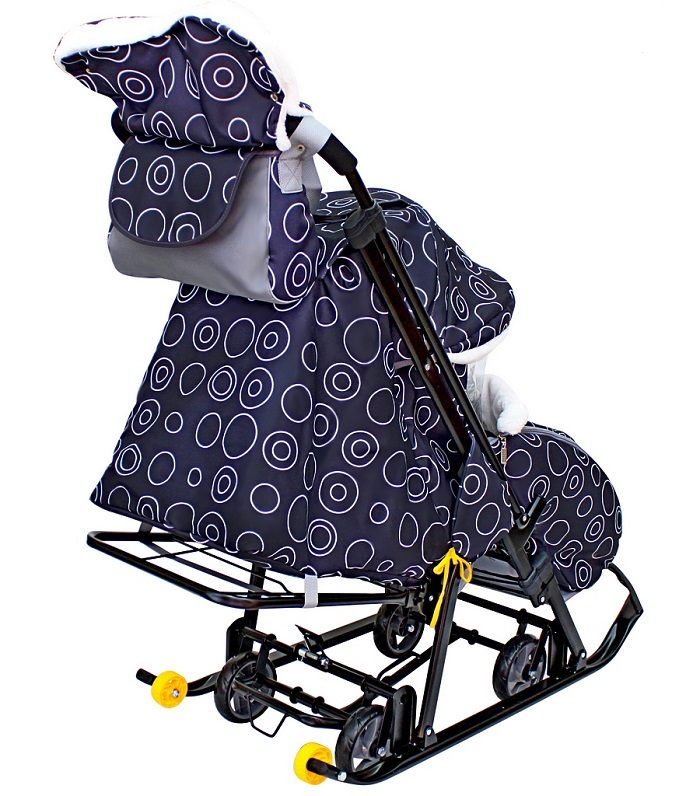 Санки-коляска Snow Galaxy Luxe - на больших мягких колесах с сумкой и муфтой  