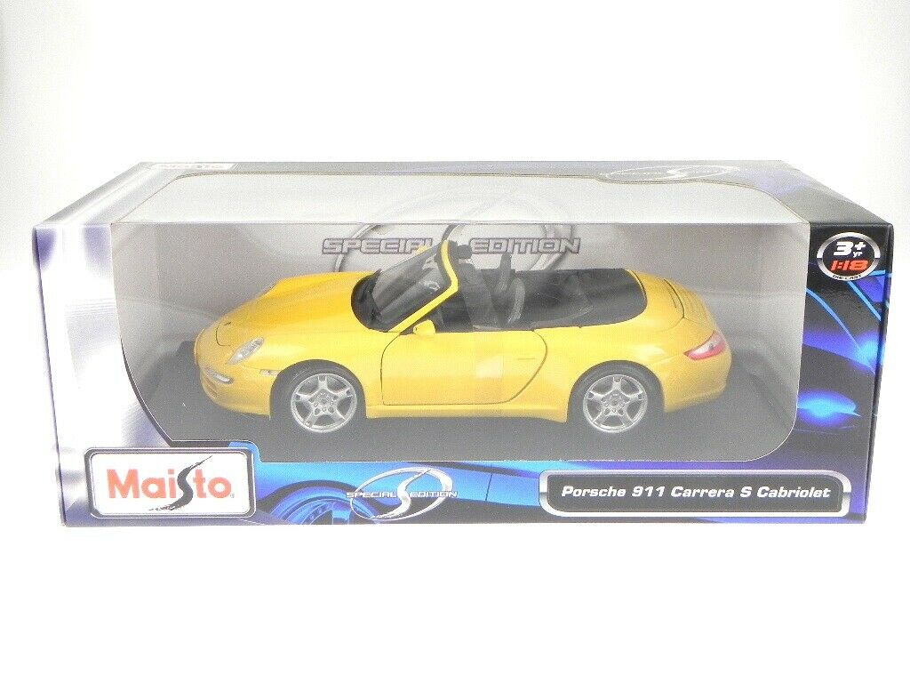 Модель машины - Porsche 911 997 Carrera S Cabrio Yellow, 1:18  