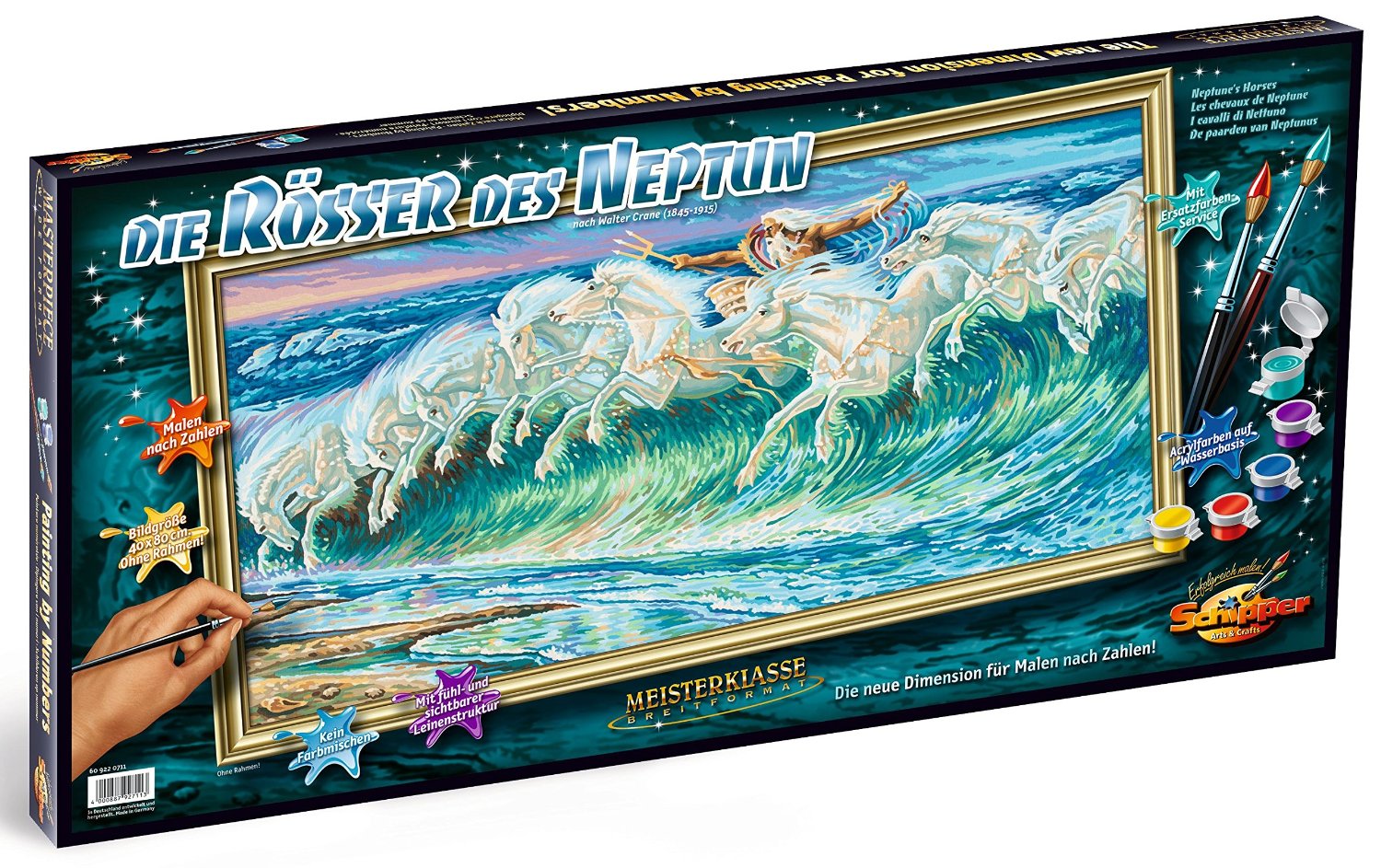 Репродукция для раскрашивания «Лошади Нептуна» Вольтер Крейн, 40х80 см  