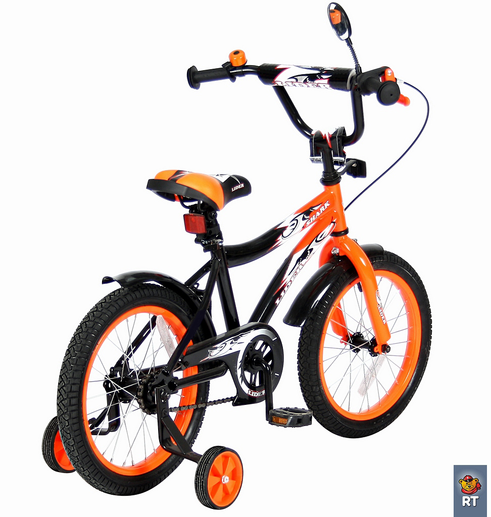 Двухколесный велосипед Lider shark, диаметр колес 16 дюймов, оранжевый/черный  