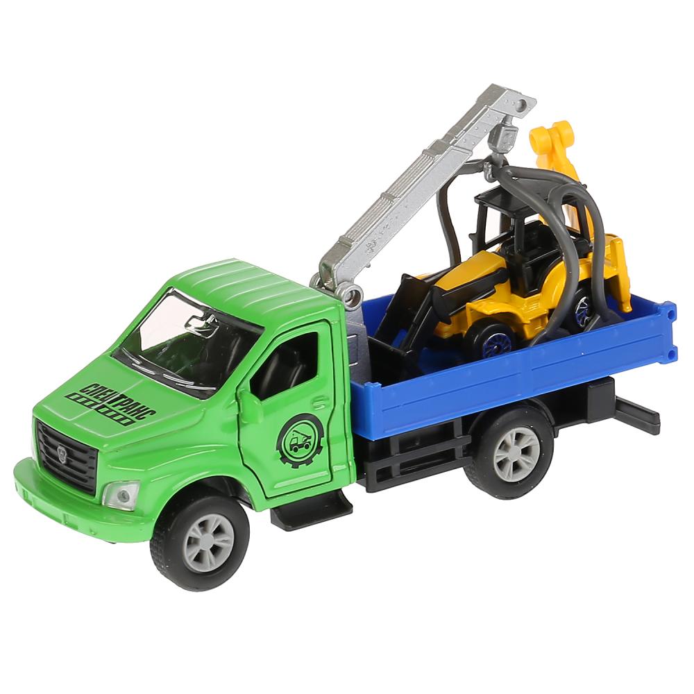 

Машины металлические Газон Next эвакуатор 14,5 см, инерционный, открываются двери и экскаватор-погрузчик 7,5 см.