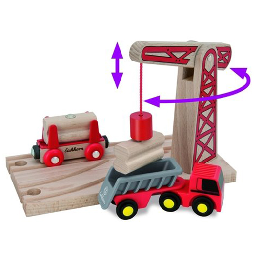 Игровой набор для деревянной железной дороги с краном, 6 деталей  