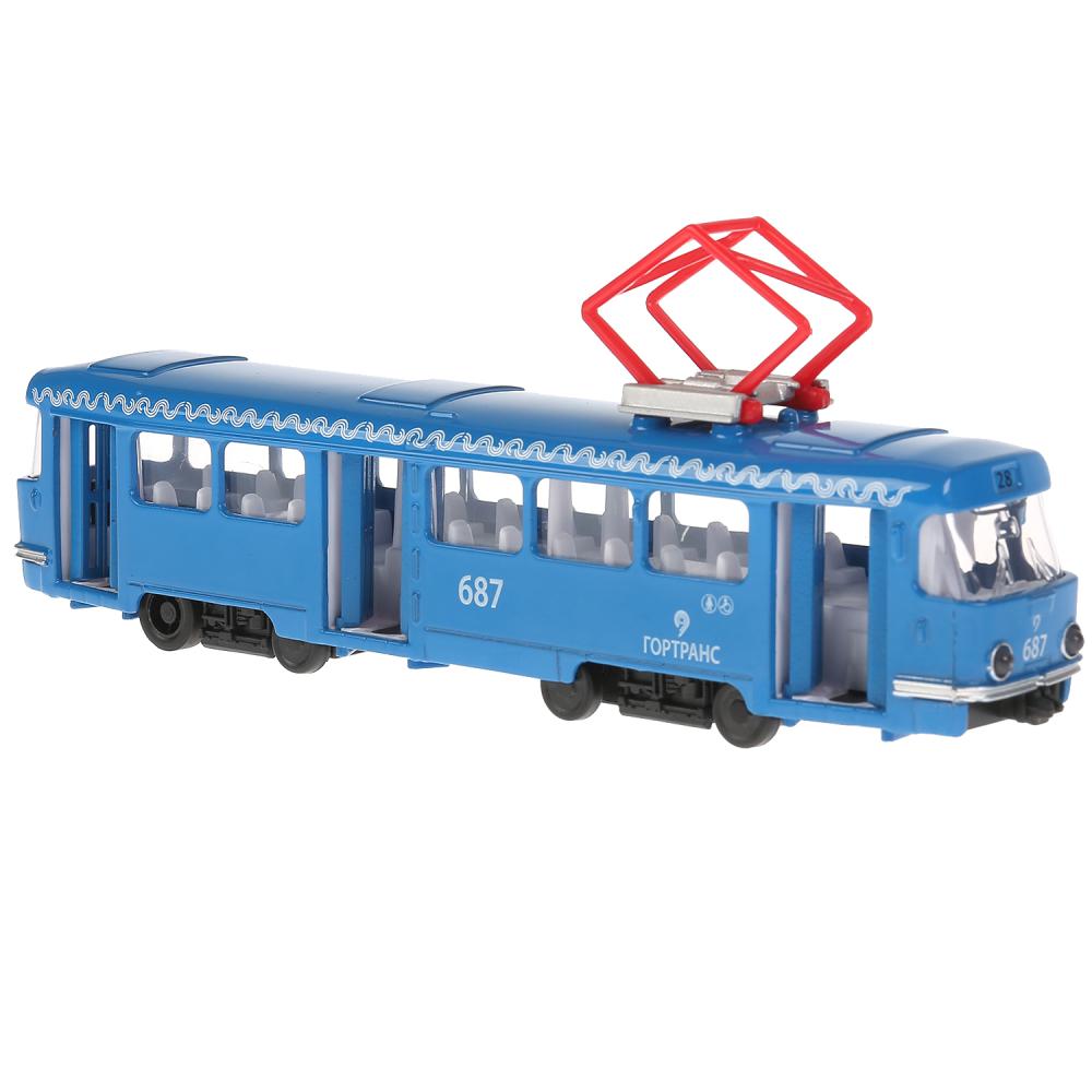 Трамвай 18 см, открываются двери, инерционный механизм, свет и звук  
