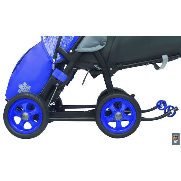 Санки-коляска Snow Galaxy City-1 - Зеленый Мишка на синем, на больших колесах Eva, сумка, варежки  