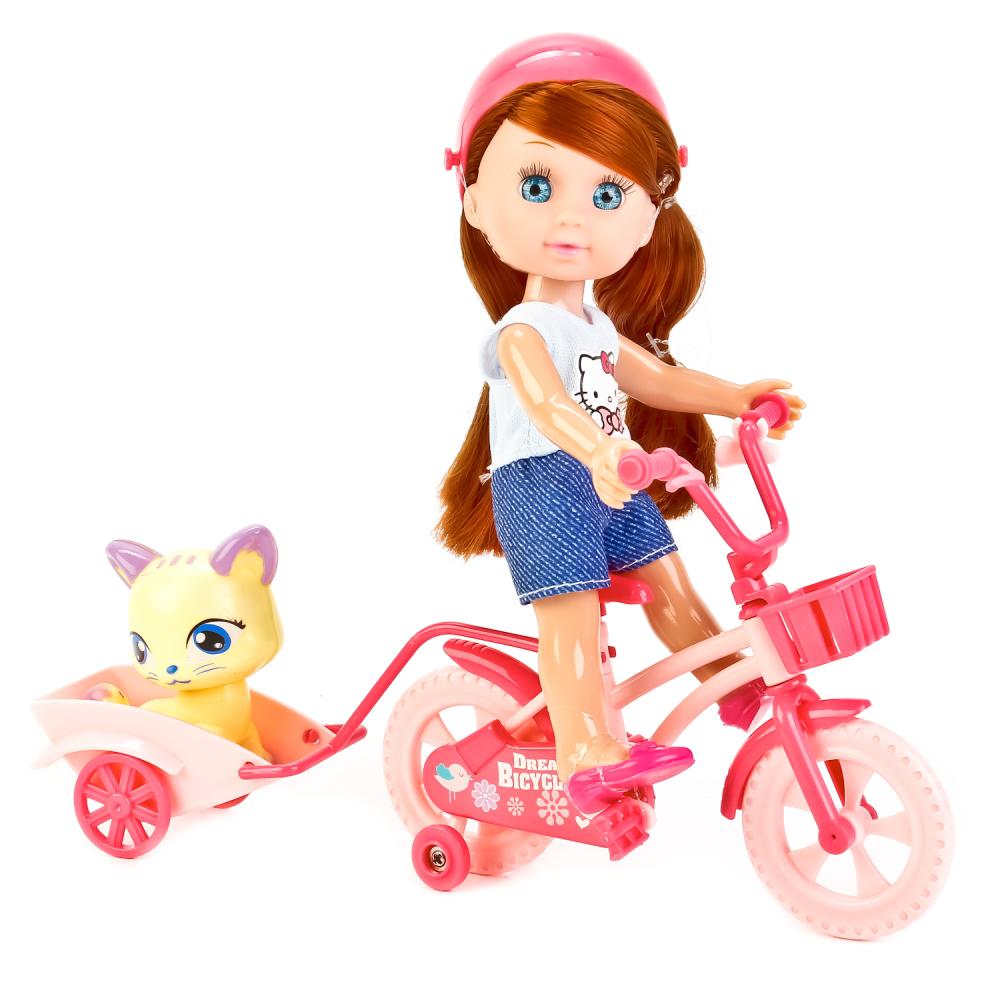 Кукла Машенька 15 см. на велосипеде, с питомцем и аксессуарами  