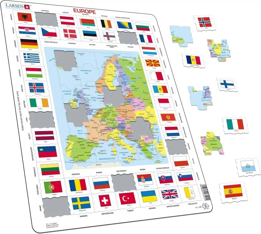 Обучающий пазл Карты/флаги Европа, 70 деталей  