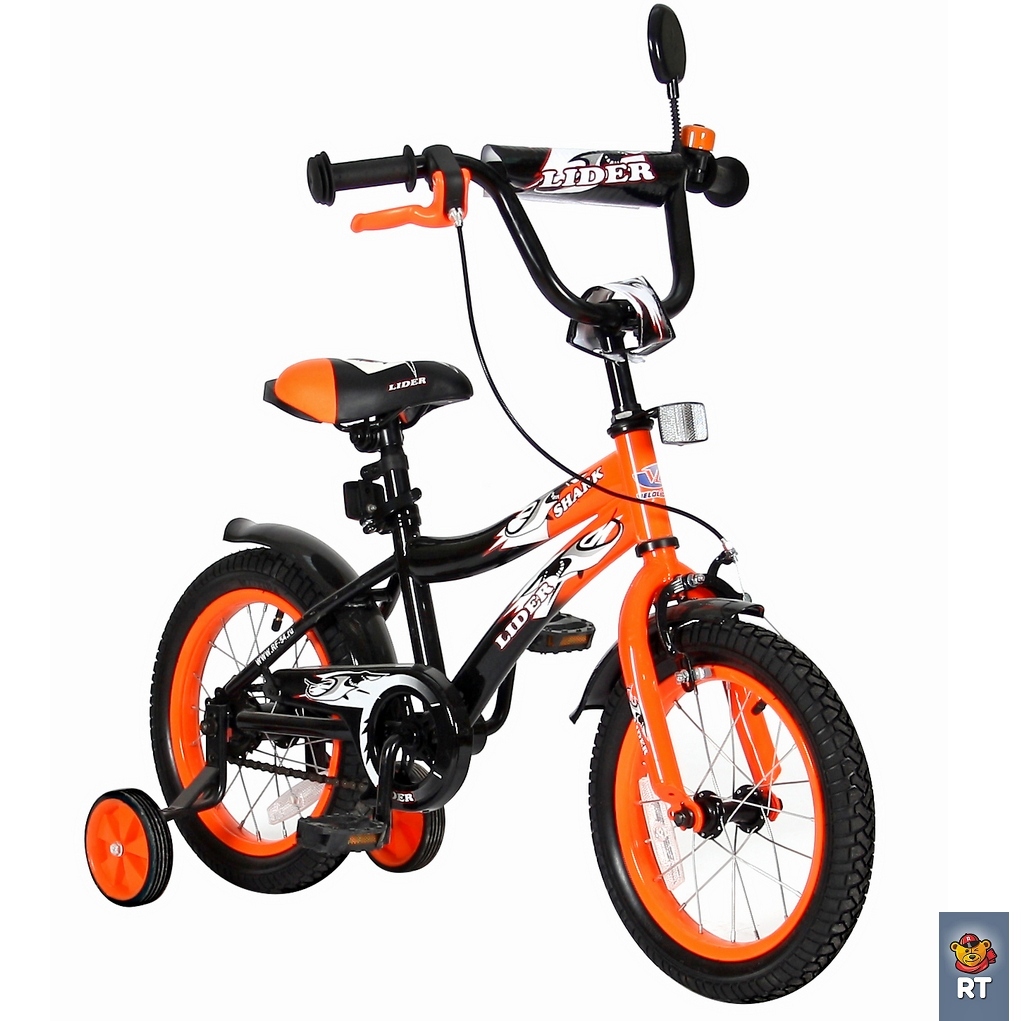 Двухколесный велосипед Lider shark, диаметр колес 14 дюймов, оранжевый/черный  